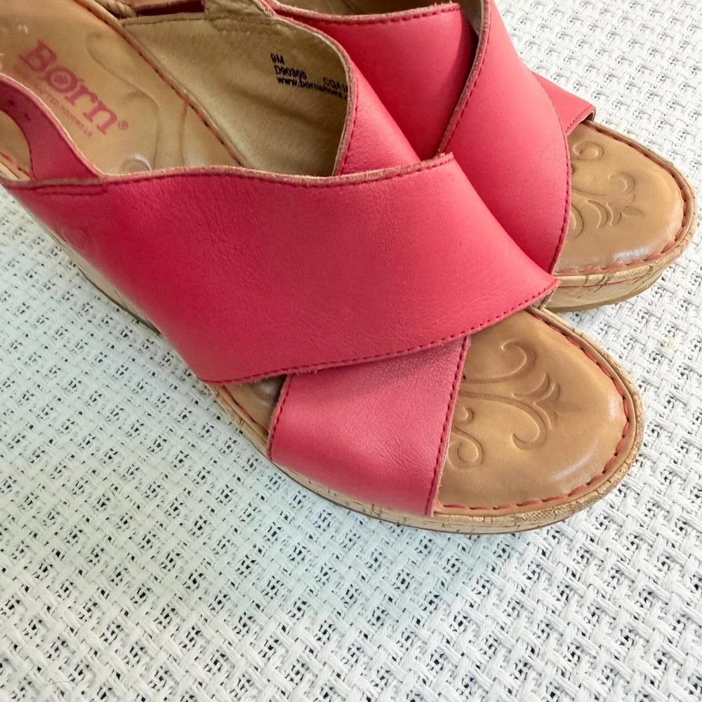 Born Wedge Sandals Women 9 Fuchsia Leather Crisscross Slingback Boho Summer Bold